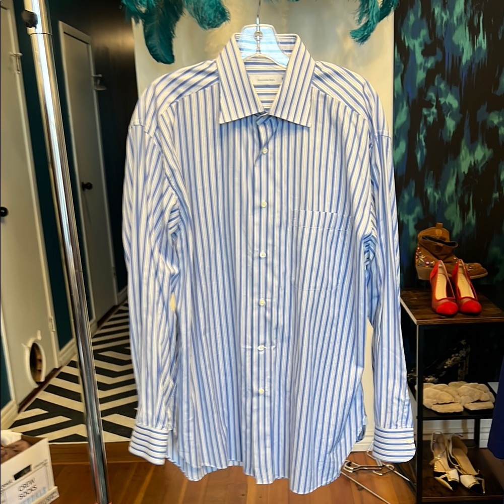 Zegna Blue Striped Men's Shirt